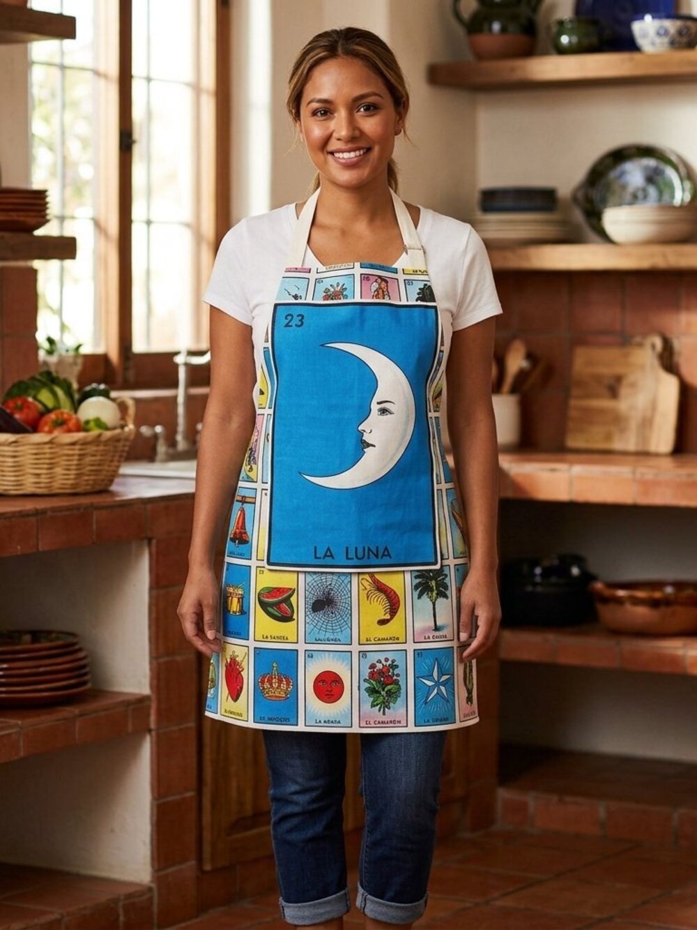 Mexican Loteria La Luna Apron Handmade Adult Kitchen Delantal